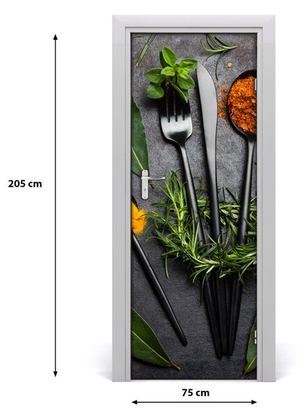 Fototapeta dvere samolepiace príbory a koreninami 75x205 cm