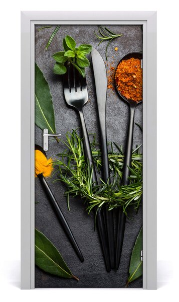 Fototapeta dvere samolepiace príbory a koreninami 85x205 cm