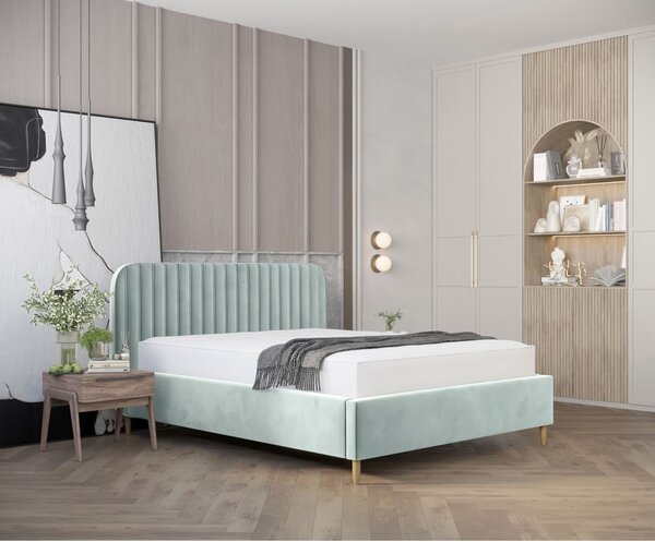 Čalúnená dvojlôžková posteľ v mentolovej farbe s úložným priestorom s roštom 160x200 cm Noto – Maison de Rêve