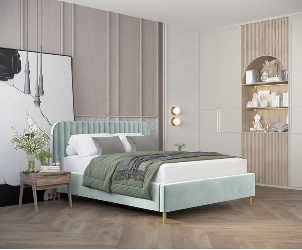 Čalúnená dvojlôžková posteľ v mentolovej farbe s úložným priestorom s roštom 160x200 cm Noto – Maison de Rêve