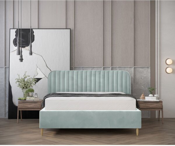 Čalúnená dvojlôžková posteľ v mentolovej farbe s úložným priestorom s roštom 160x200 cm Noto – Maison de Rêve