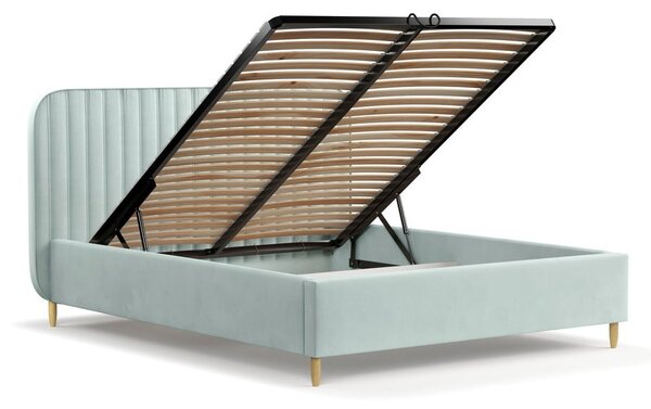 Čalúnená dvojlôžková posteľ v mentolovej farbe s úložným priestorom s roštom 160x200 cm Noto – Maison de Rêve