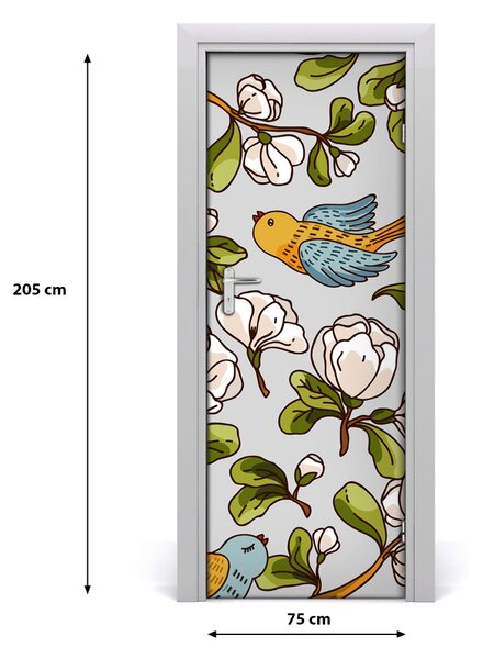 Samolepiace fototapety na dvere Vtáky a kvety 75x205 cm