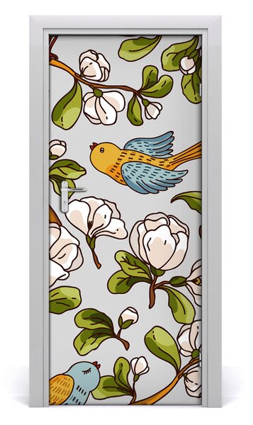 Samolepiace fototapety na dvere Vtáky a kvety 85x205 cm