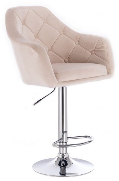 LuxuryForm Barová stolička ANDORA VELUR na striebornom tanieri - krémová