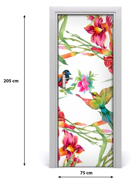 Samolepiace fototapety na dvere Vtáky a kvety 75x205 cm