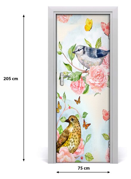 Samolepiace fototapety na dvere Vtáky motýle ruže 75x205 cm