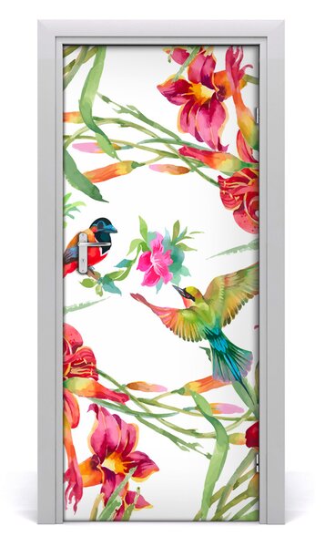 Samolepiace fototapety na dvere Vtáky a kvety 85x205 cm