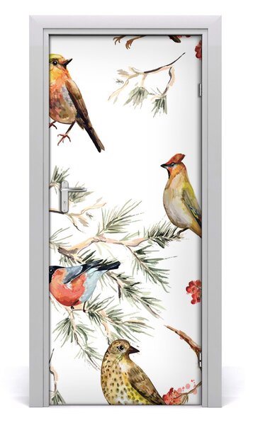 Samolepiace fototapety na dvere Vtáky a ihličnany 85x205 cm
