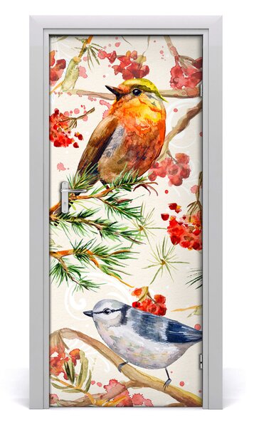 Samolepiace fototapety na dvere Vtáky a kvety 85x205 cm