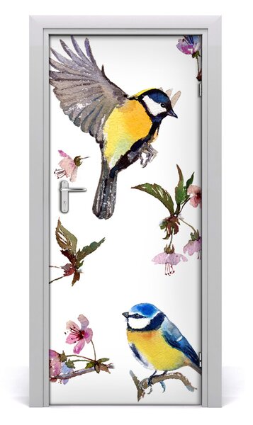 Samolepiace fototapety na dvere Vtáky a kvety 85x205 cm