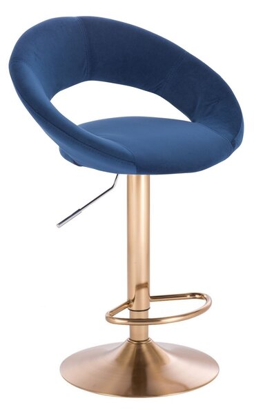 LuxuryForm Barová stolička NAPOLI VELUR na zlatom tanieri - modrá