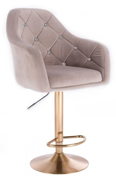 LuxuryForm Barová stolička ROMA VELUR na zlatom tanieri - svetlo šedá