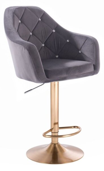LuxuryForm DESIGN Barová stolička ROMA VELUR na zlatom tanieri - tmavo šedá