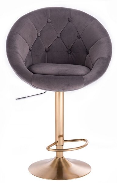 LuxuryForm DESIGN Barová stolička VERA VELUR na zlatom tanieri - tmavo šedá