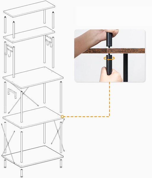 Kuchynský regál Vasagle Filo 60 cm so vstavanými zásuvkami čierny/hnedý