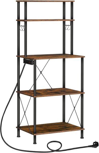 Kuchynský regál Vasagle Filo 60 cm so vstavanými zásuvkami čierny/hnedý
