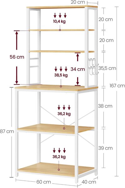 SONGMICS Kuchynský regál Vasagle CUSTOM 167 cm biely/hnedý