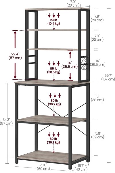 SONGMICS Kuchynský regál Vasagle Vogues 60 cm čierny/sivý