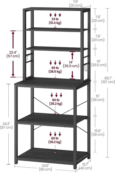 SONGMICS Kuchynský regál Vasagle Vogues 60 cm čierny