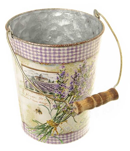 Dekoračné vedierko Levanduľa Lavender (malé plechové vedierko s rukoväťou v provensálskom štýle)