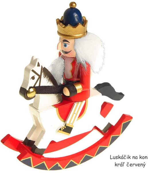 Luskáčik na koni Kráľ červený výška 15cm (vianočná ozdoba luskáčik na koni)