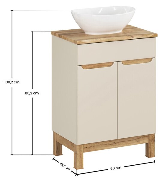 Comad Kúpeľňová skrinka Bali Nature Lola s doskou a umývadlom 60 cm kašmírová/dub wotan
