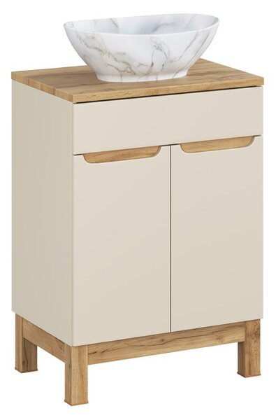 Comad Kúpeľňová skrinka Bali Casad Pati s doskou a umývadlom 60 cm kašmírová/dub wotan