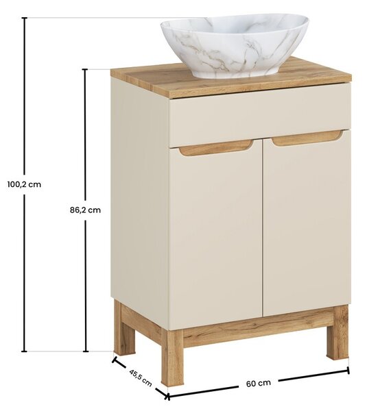 Comad Kúpeľňová skrinka Bali Casad Pati s doskou a umývadlom 60 cm kašmírová/dub wotan