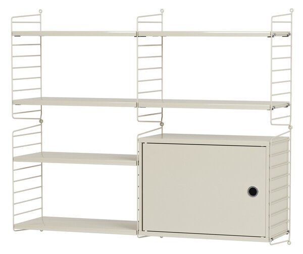 Policová zostava STRING Living Room R, nástenná knižnica s úložným priestorom, čierna – String