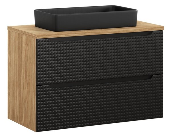 Comad Kúpeľňová skrinka Luxor Black I s doskou a umývadlom 90 cm čierna/dub olejovaný
