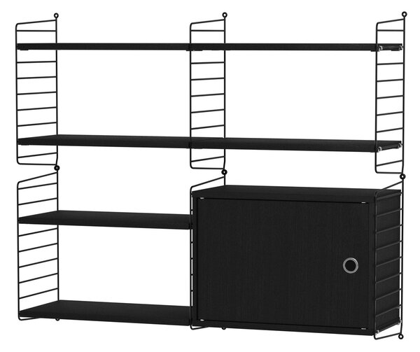 Policová zostava STRING Living Room R, nástenná knižnica s úložným priestorom, čierna – String