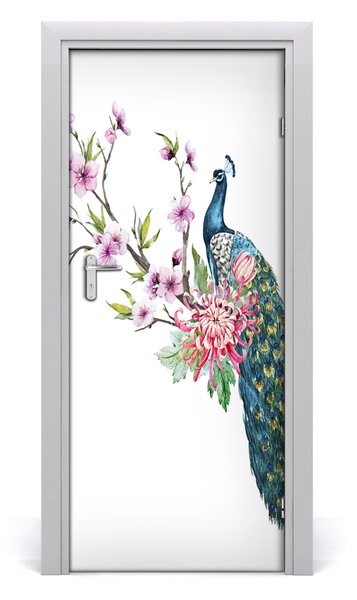 Samolepiace fototapety na dvere Páv a kvety 85x205 cm