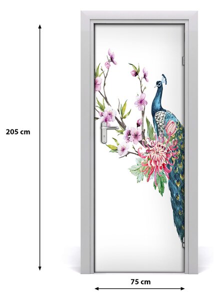 Samolepiace fototapety na dvere Páv a kvety 75x205 cm