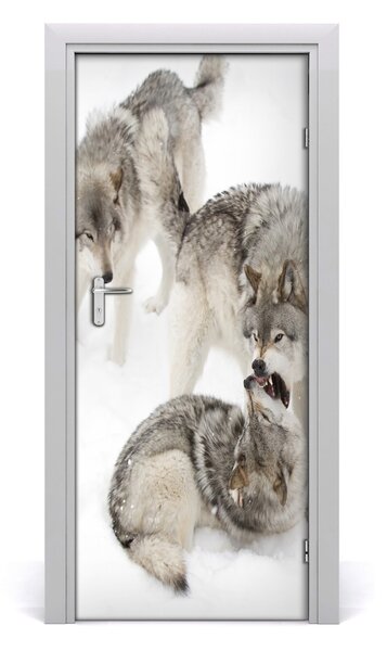 Samolepiace fototapety na dvere šedí vlci 85x205 cm