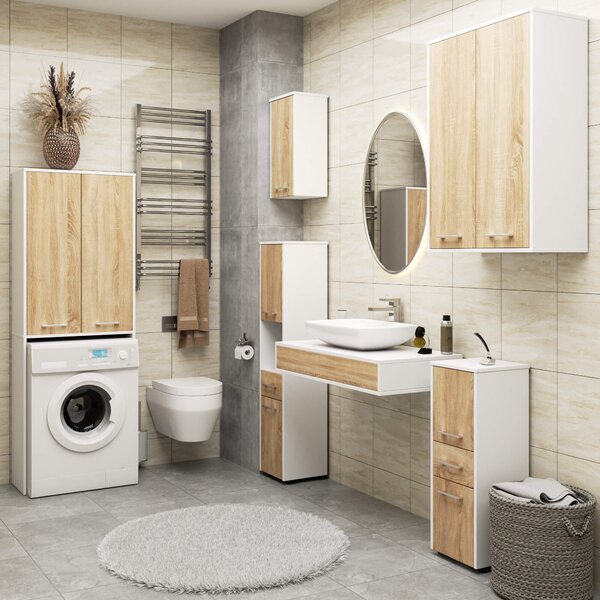 Ak furniture Závesná kúpeľňová skrinka Fin W64 64 cm biela/dub sonoma