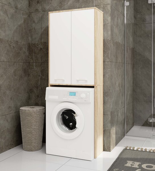 Ak furniture Kúpeľňová skrinka nad práčku Fin 2D dub sonoma/biela