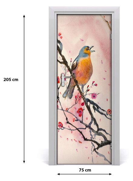 Samolepiace fototapety na dvere Vták na vetve 75x205 cm