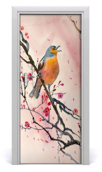 Samolepiace fototapety na dvere Vták na vetve 85x205 cm