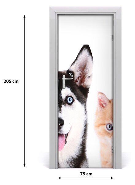 Samolepiace fototapety na dvere Pes a mačka 75x205 cm