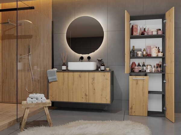 TP Living Kúpeľňová skrinka s košom na bielizeň NEL ART I antracit/dub artisan
