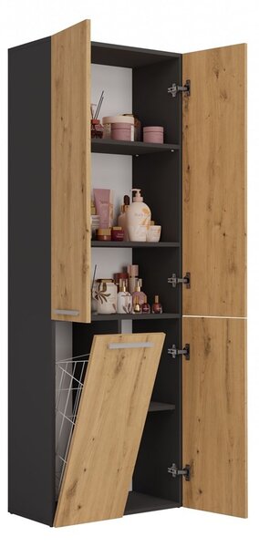 TP Living Kúpeľňová skrinka s košom na bielizeň NEL ART I antracit/dub artisan