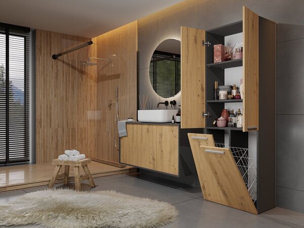TP Living Kúpeľňová skrinka s 2 košmi na bielizeň NEL ART I dub artisan/antracit