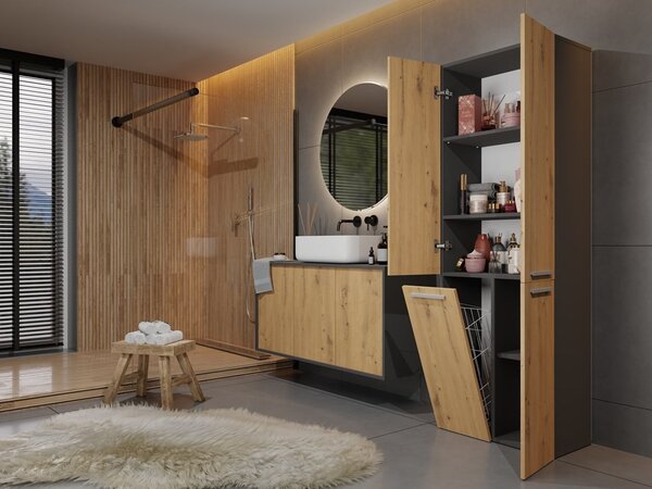 TP Living Kúpeľňová skrinka s košom na bielizeň NEL ART I antracit/dub artisan