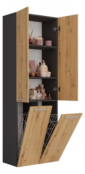 TP Living Kúpeľňová skrinka s 2 košmi na bielizeň NEL ART I dub artisan/antracit