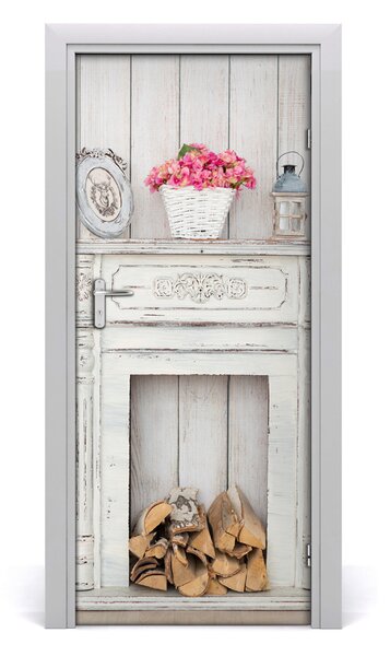 Fototapeta samolepiace dvere drevený krb 85x205 cm