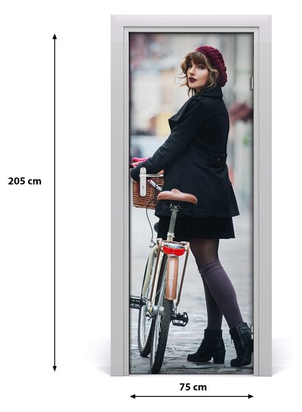 Fototapeta samolepiace dvere žena na bicykli 75x205 cm