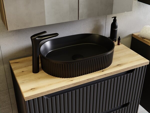 Comad Závesná skrinka Nova Denim s doskou a umývadlom 60 cm modrá/dub coast evoke