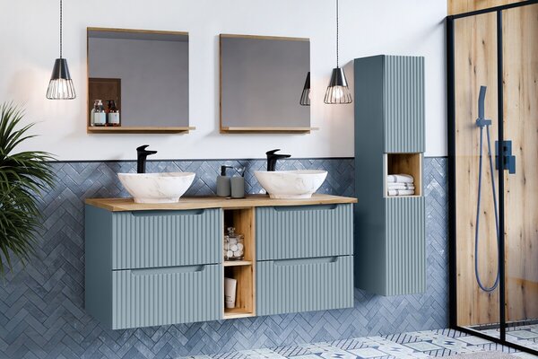 Comad Závesná skrinka Nova Denim s doskou a umývadlom 60 cm modrá/dub coast evoke