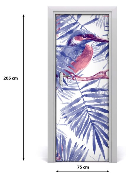 Samolepiace fototapety na dvere lístie palmy a vták 75x205 cm